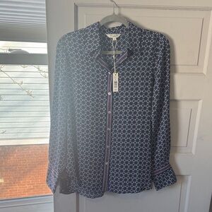 Max Studio Navy and White Patterned Blouse